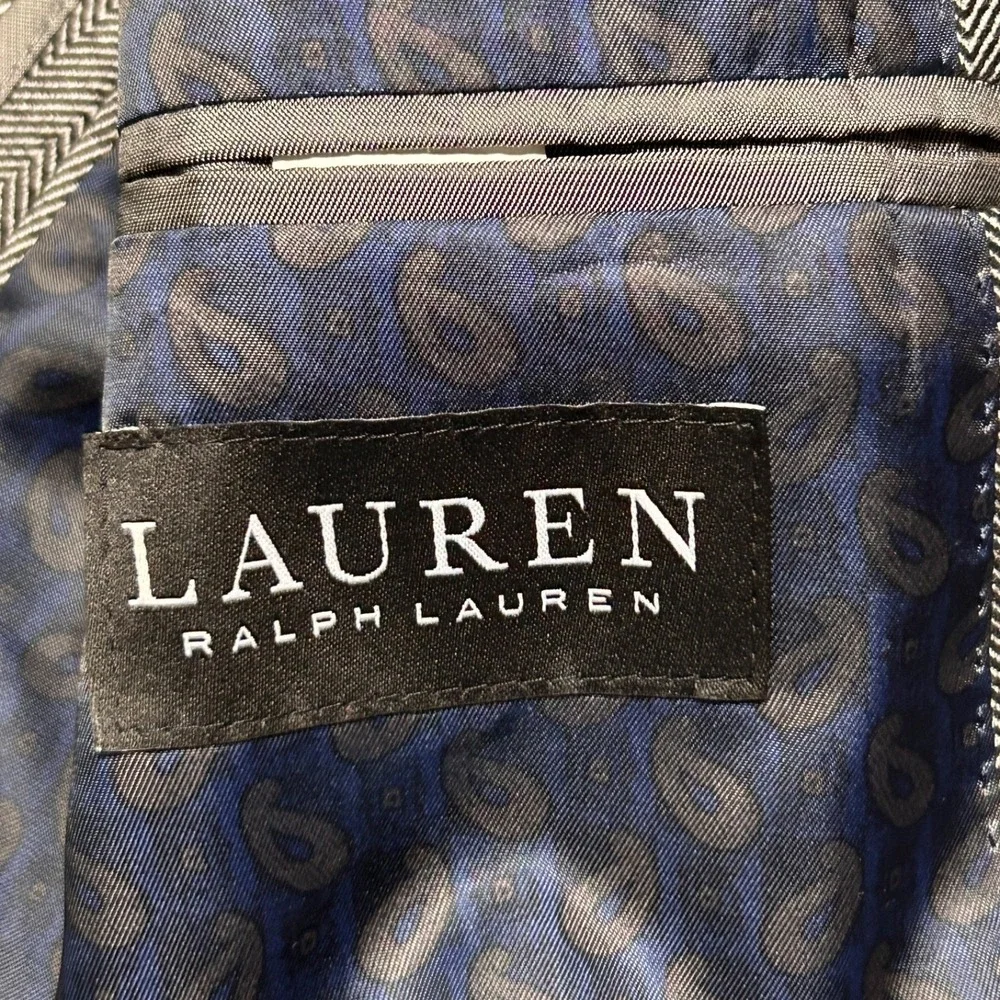 Lauren Ralph Lauren Sport Coat Blazer Mens 44R Gray Herringbone Poly Stretch